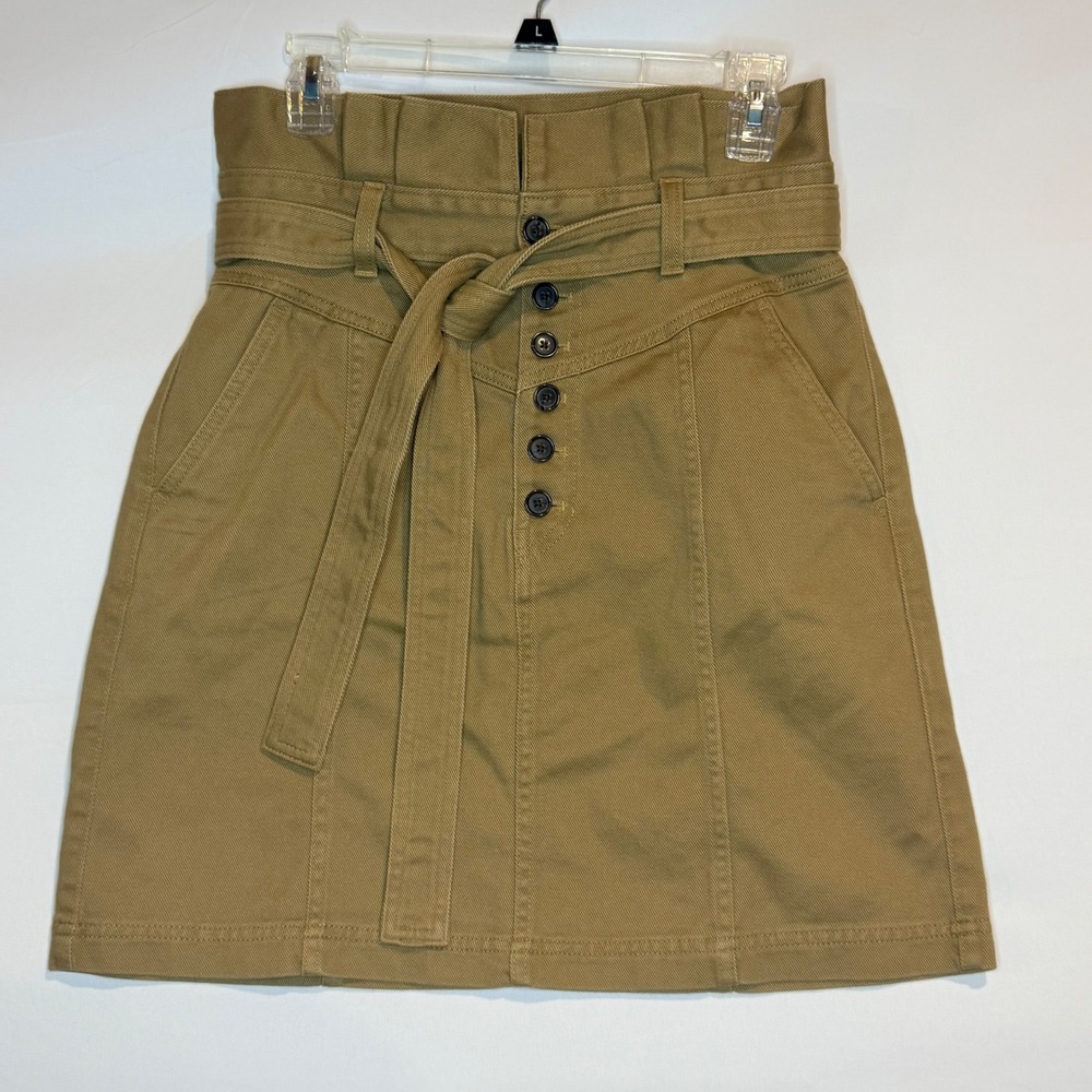 Banana Republic Khaki Tan Paperbag Waist Button Front Mini Skirt Size 4 Belted